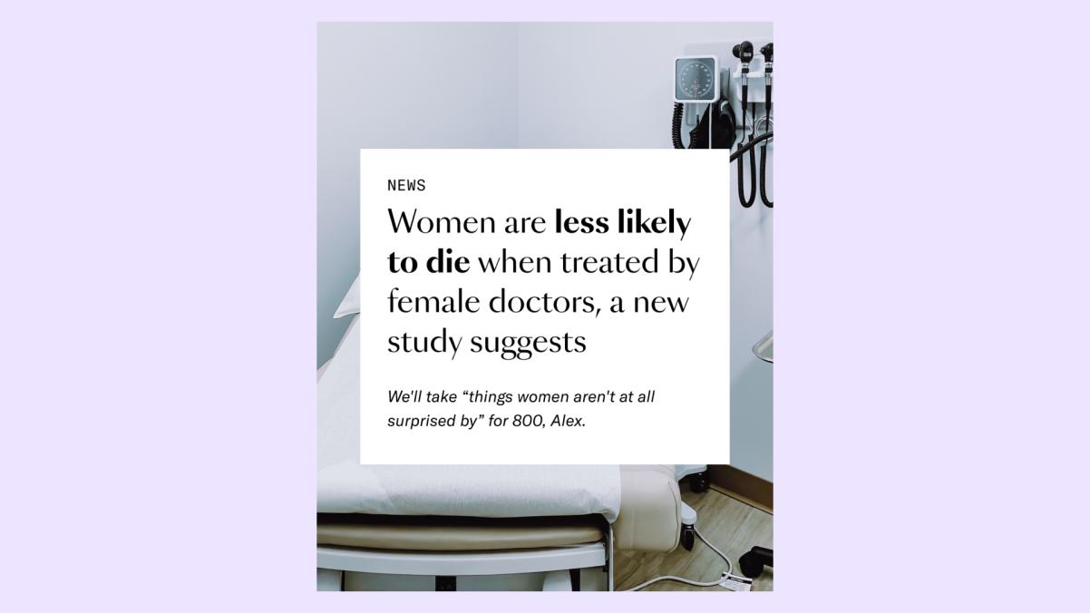 women are less likely to die when treated by female doctors, a new study suggests