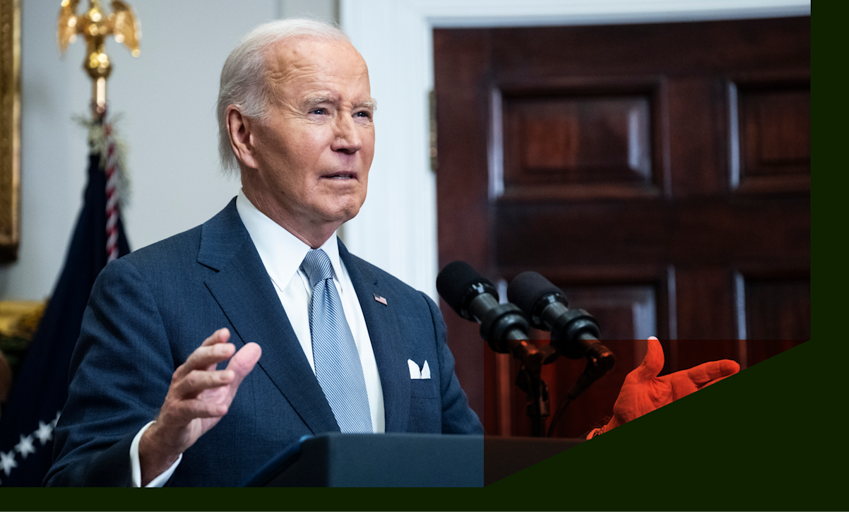 President Joe Biden speaking at a podium