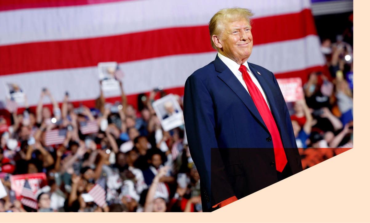 Republican presidential candidate, former U.S. President Donald Trump arrives to a campaign rally at the Liacouras Center on June 22, 2024 in Philadelphia