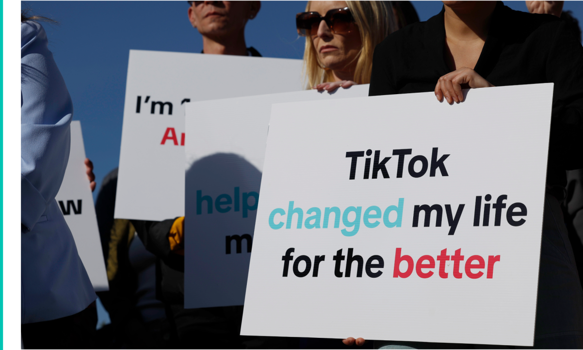 A pro-TikTok protester holding a sign