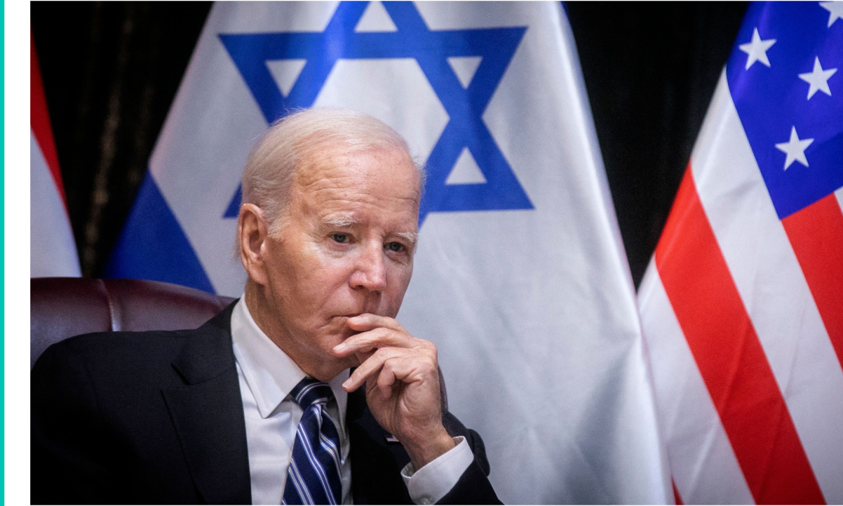 US President Joe Biden joins Israel's Prime Minister for the start of the Israeli war cabinet meeting, in Tel Aviv on October 18, 2023