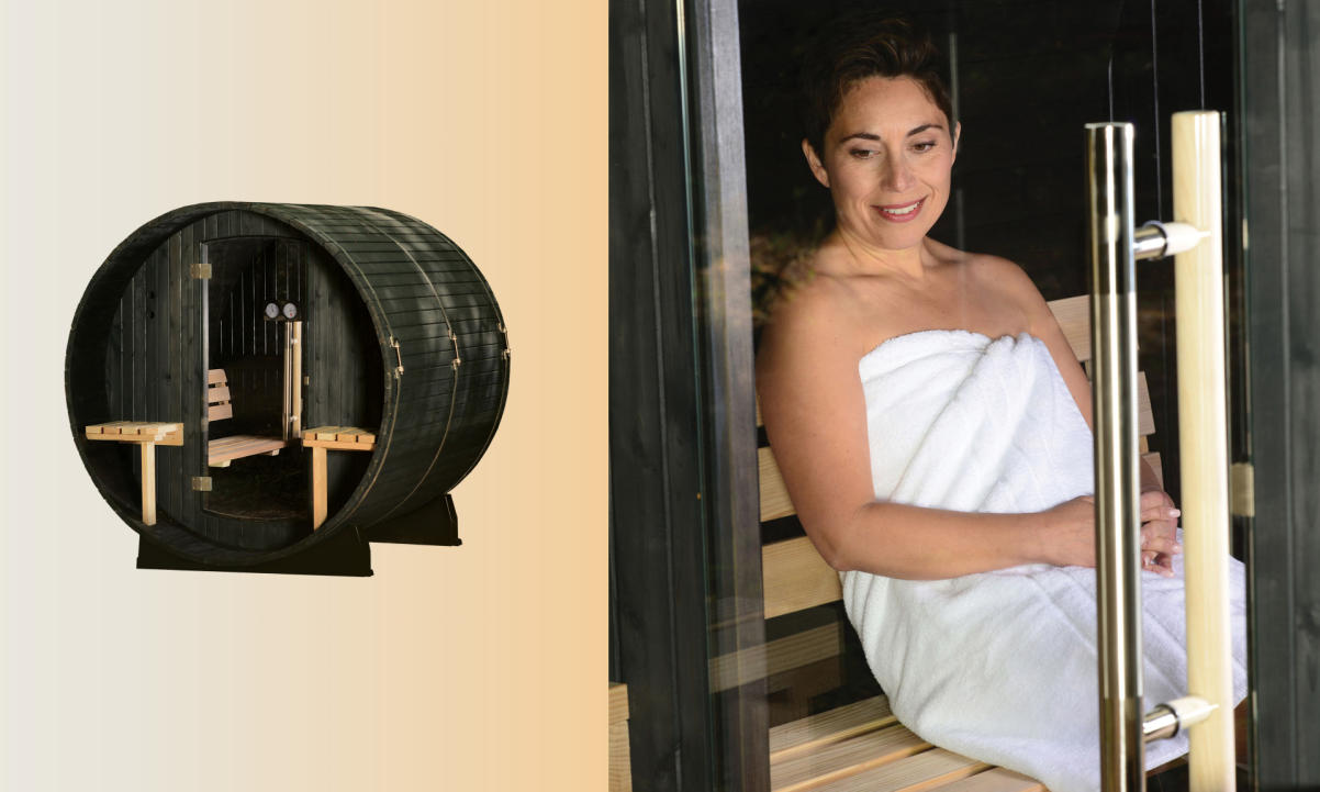 Sauna, Plunge & Shower Bundle and woman in Sauna, Plunge & Shower Bundle