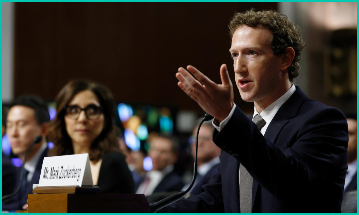 JANUARY 31: Mark Zuckerberg, CEO of Meta testifies before the Senate Judiciary Committee at the Dirksen Senate Office Building on January 31, 2024 in Washington, DC.
