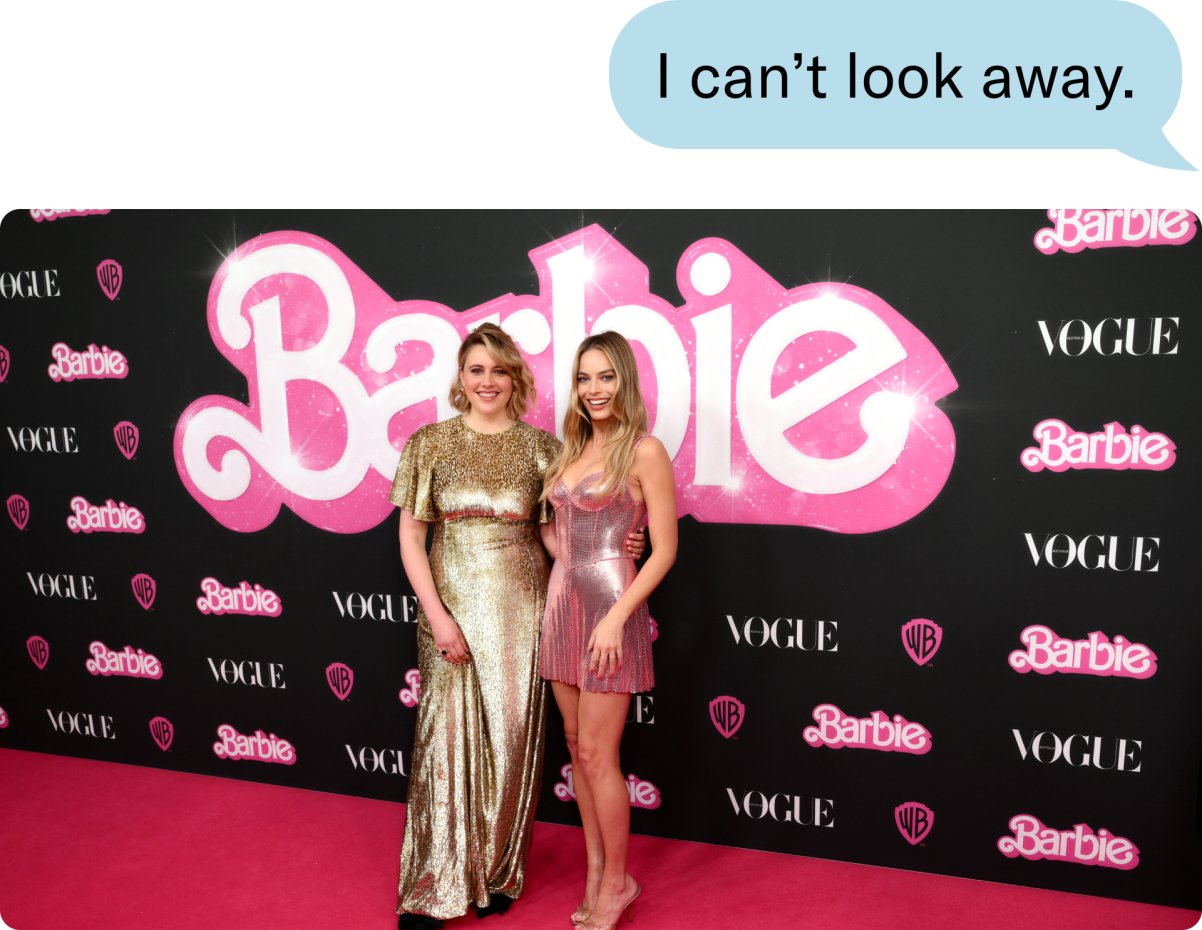 Greta Gerwig and Margot Robbie at the Barbie premiere.