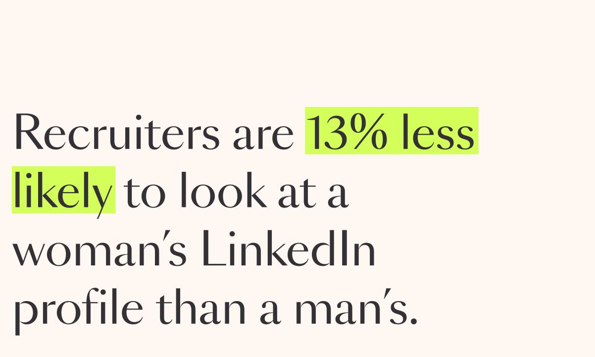 Recruiters are 13% less likely to look at a woman's LinkedIn profile than a man's